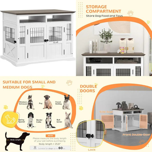 DAFIFY Dog Crate Table With Storage And Double Doors