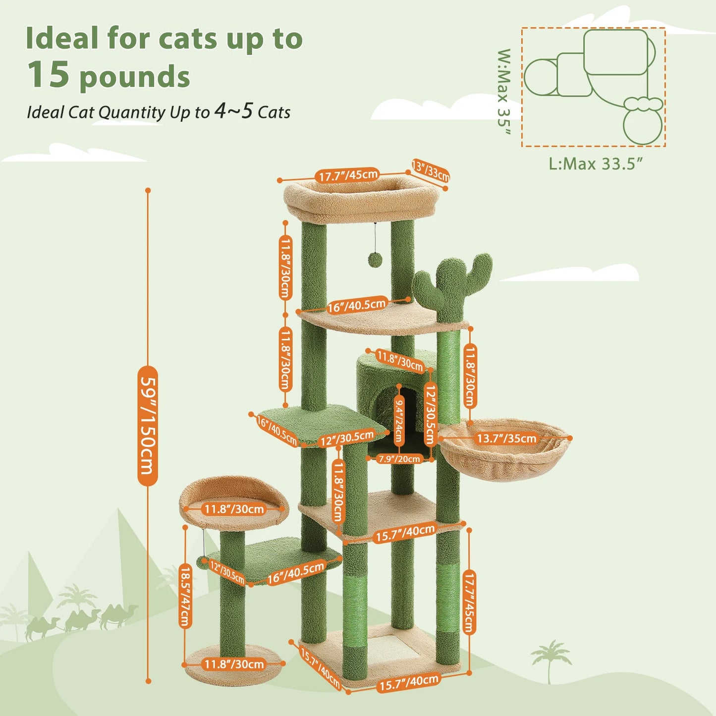 Speedy Pet Tall Cat Tree for Large Cats Cactus Tower