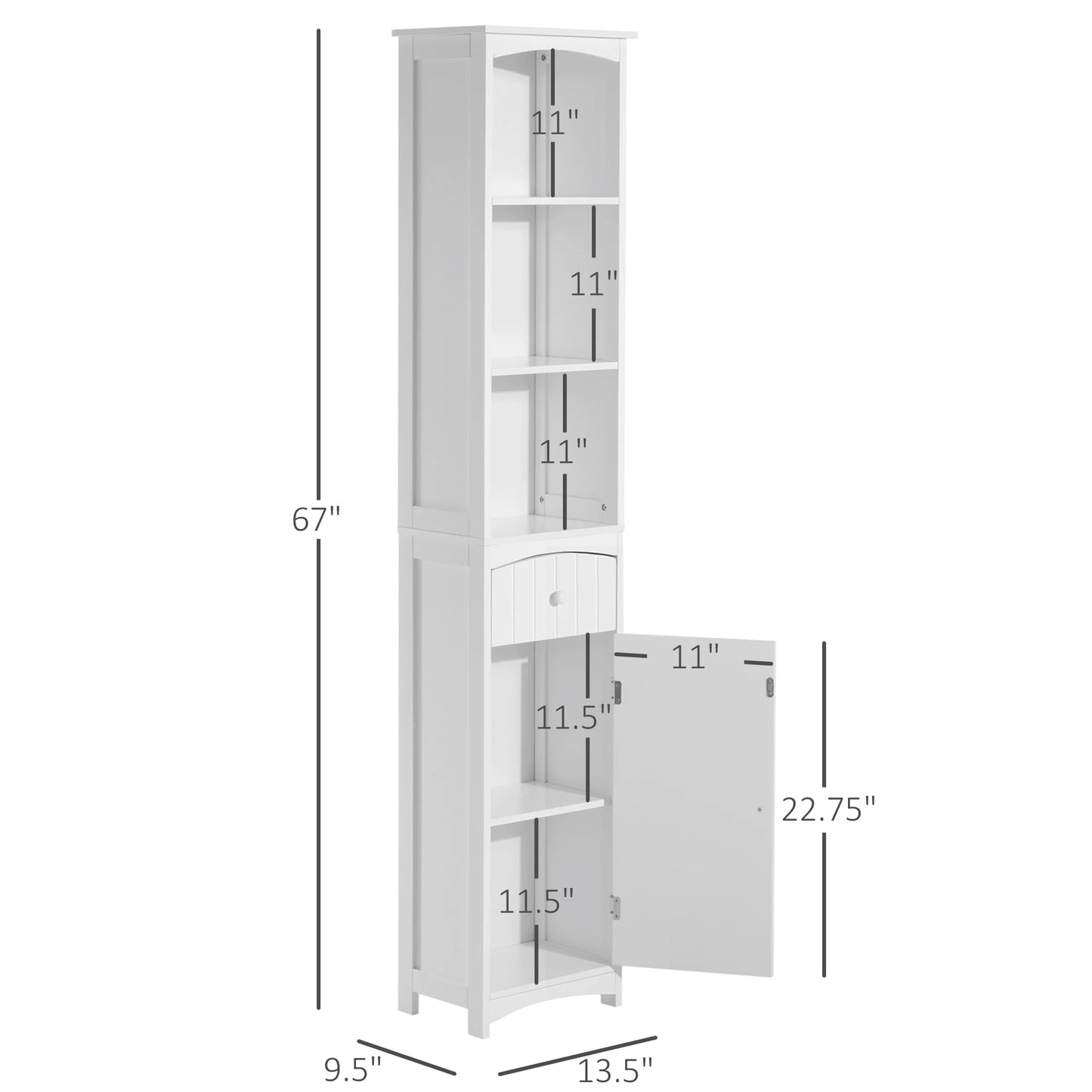 HOMCOM Tall Linen Tower Bathroom Storage Cabinet Unit