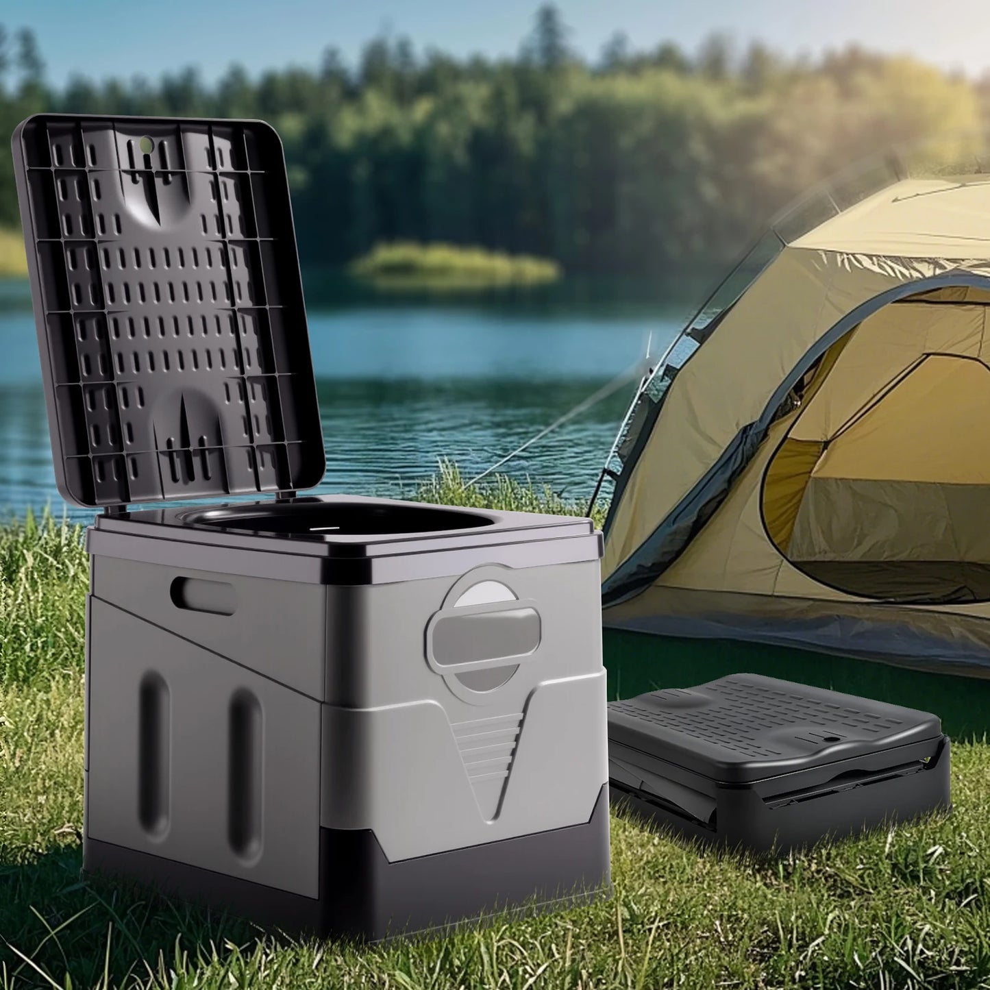 Cam Portable Camping Toilet With Lid And Paper Holder