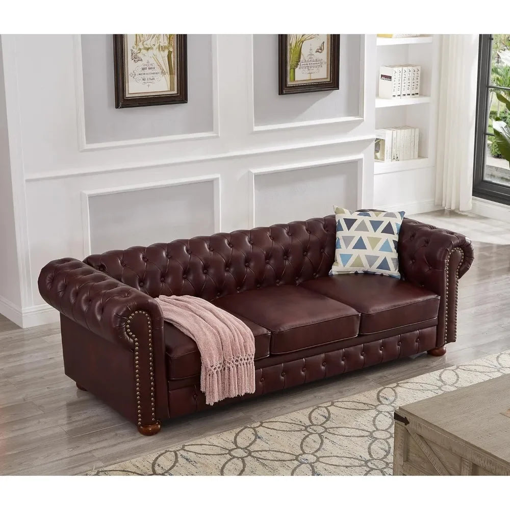Guangbai Faux Leather Sofa With Nailhead Trim Low Back