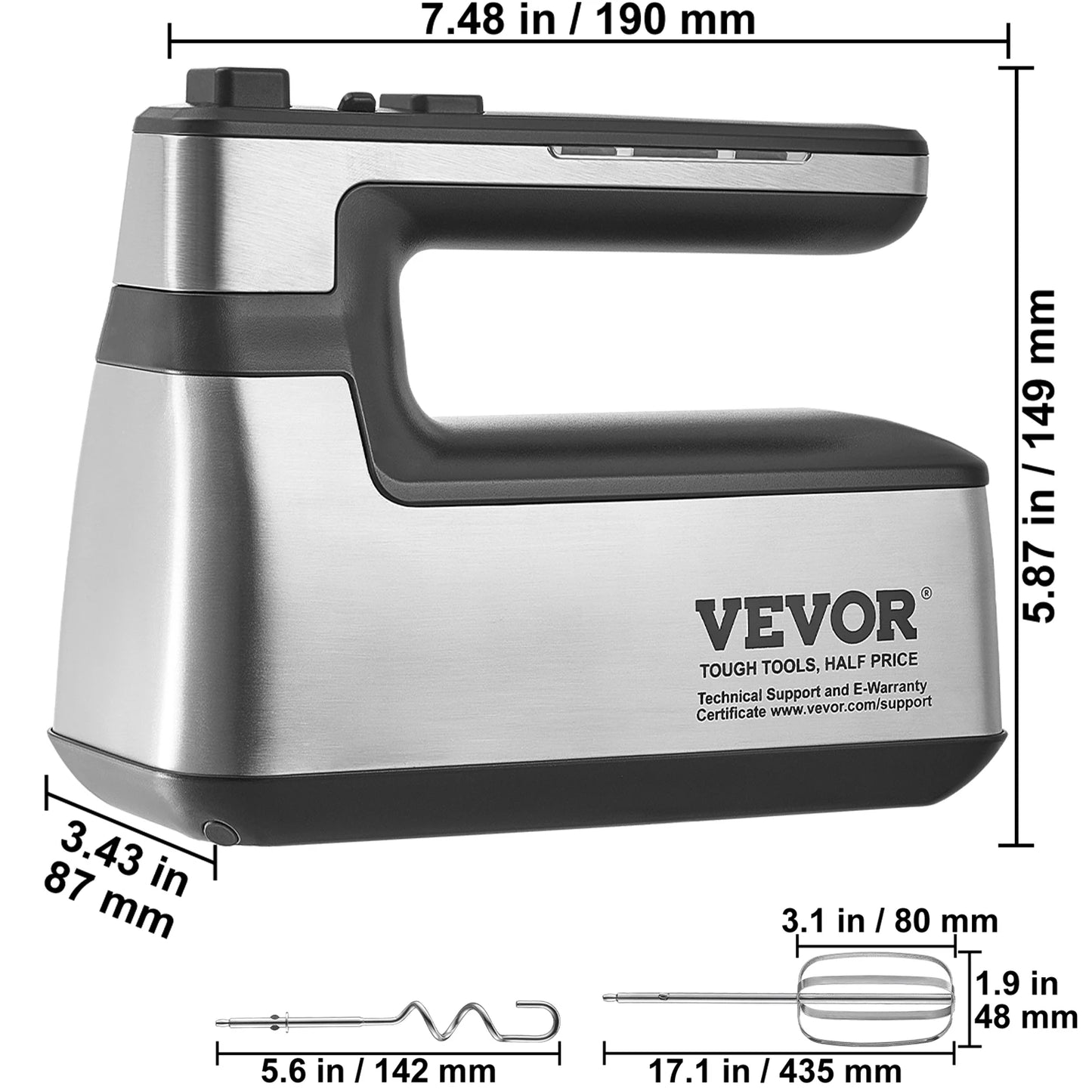 VEVOR Cordless Electric Hand Mixer for Baking and Whipping