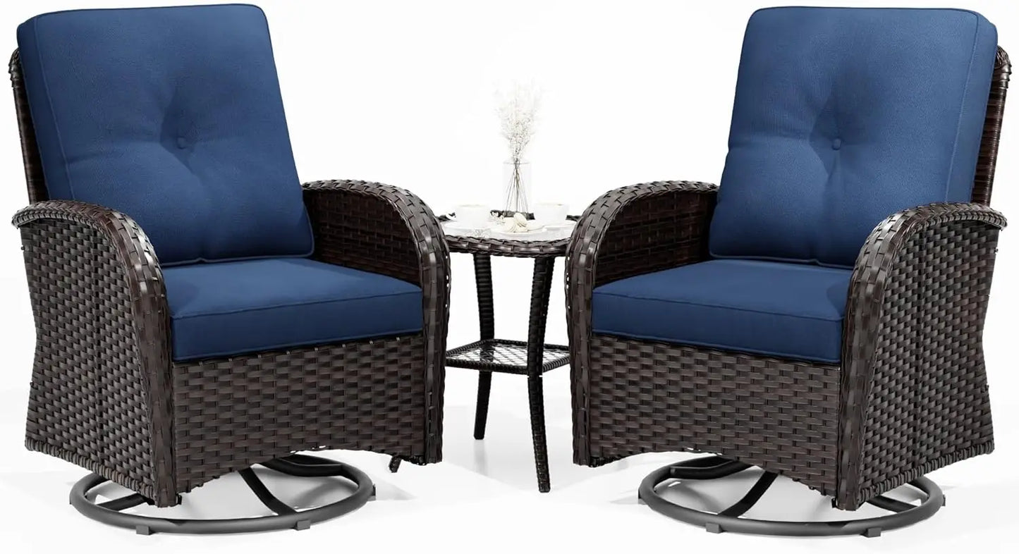 ANGDUO Outdoor Wicker Patio Conversation Set With Ottoman
