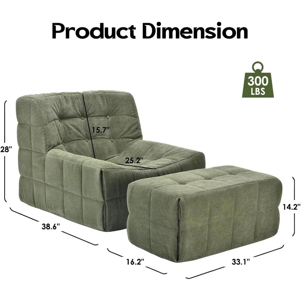 Guangbai Bean Bag Chair With Ottoman Memory Foam Sofa