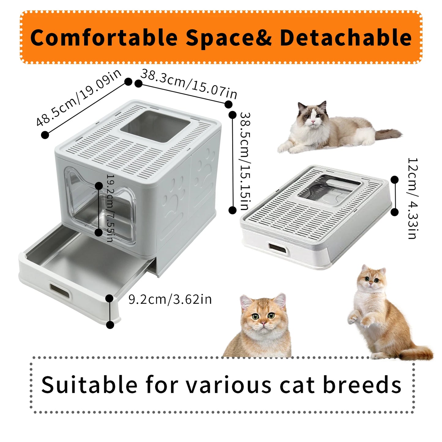Bingopaw Stainless Steel Cat Litter Box With Lid Kittens