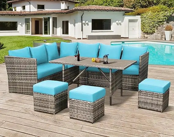 TANGXU 7 Piece Outdoor Wicker Patio Dining Conversation Set