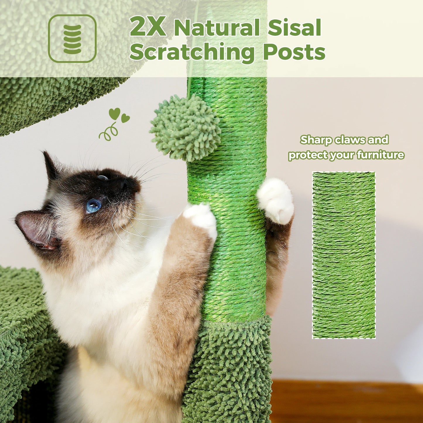 PEQULTICN Cactus Cat Tree With Condo Hammock Dangling Ball