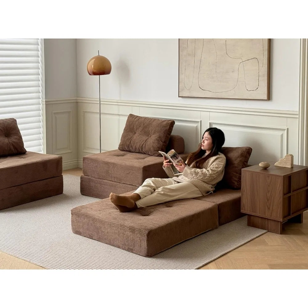 Convertible Sofa Bed with Foam Cushions, Armless Sleeper Couch for Living & Bedroom, Space-Saving Furniture