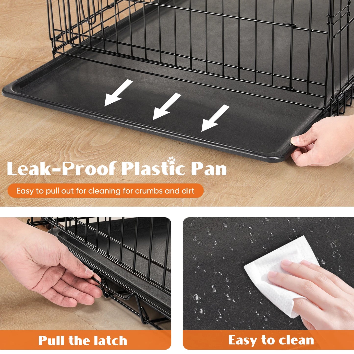 JHK Double Metal Wire Dog Cage Folding With Leakproof Tray