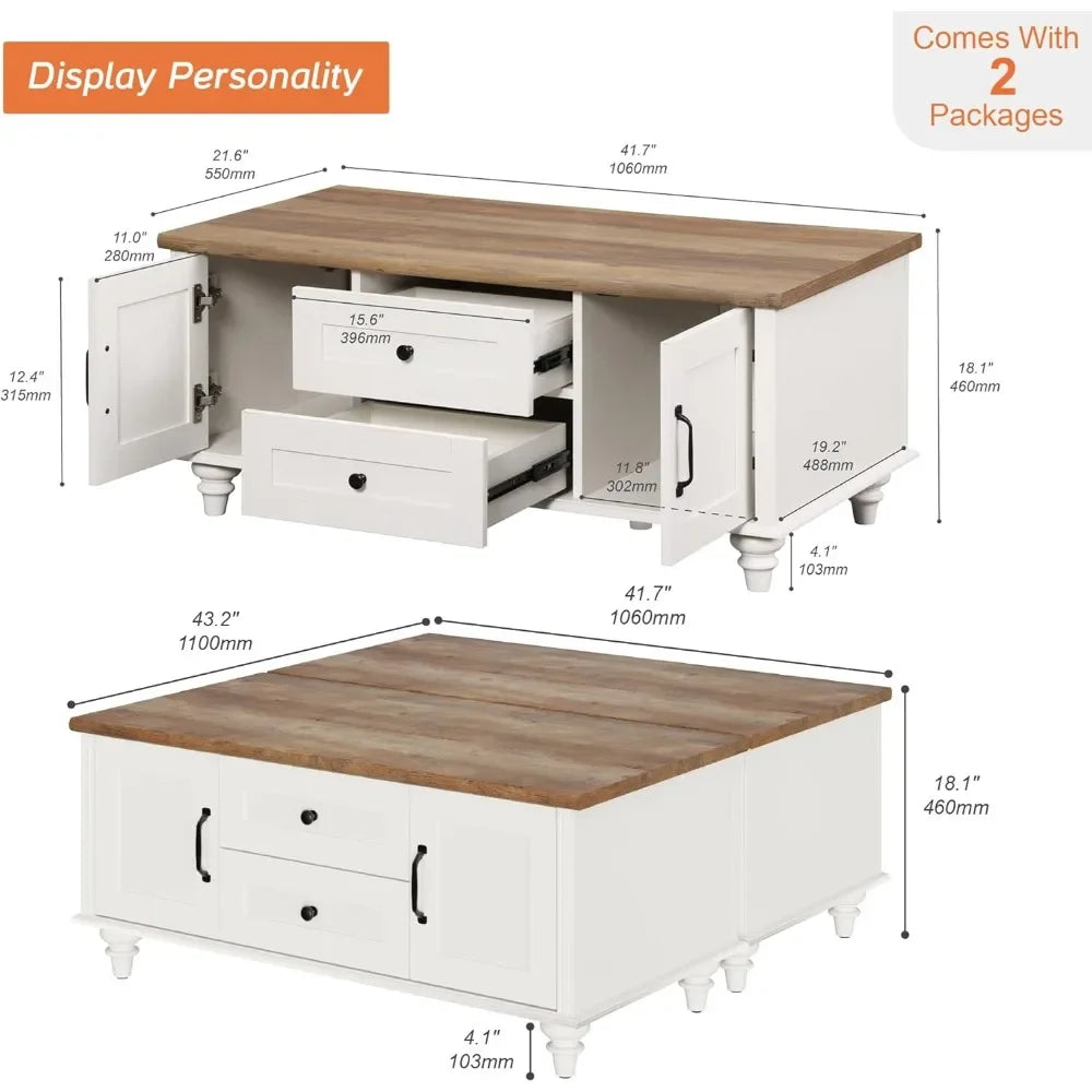 Guangbai Coffee Table Set of 2 With Storage Wood Living Room