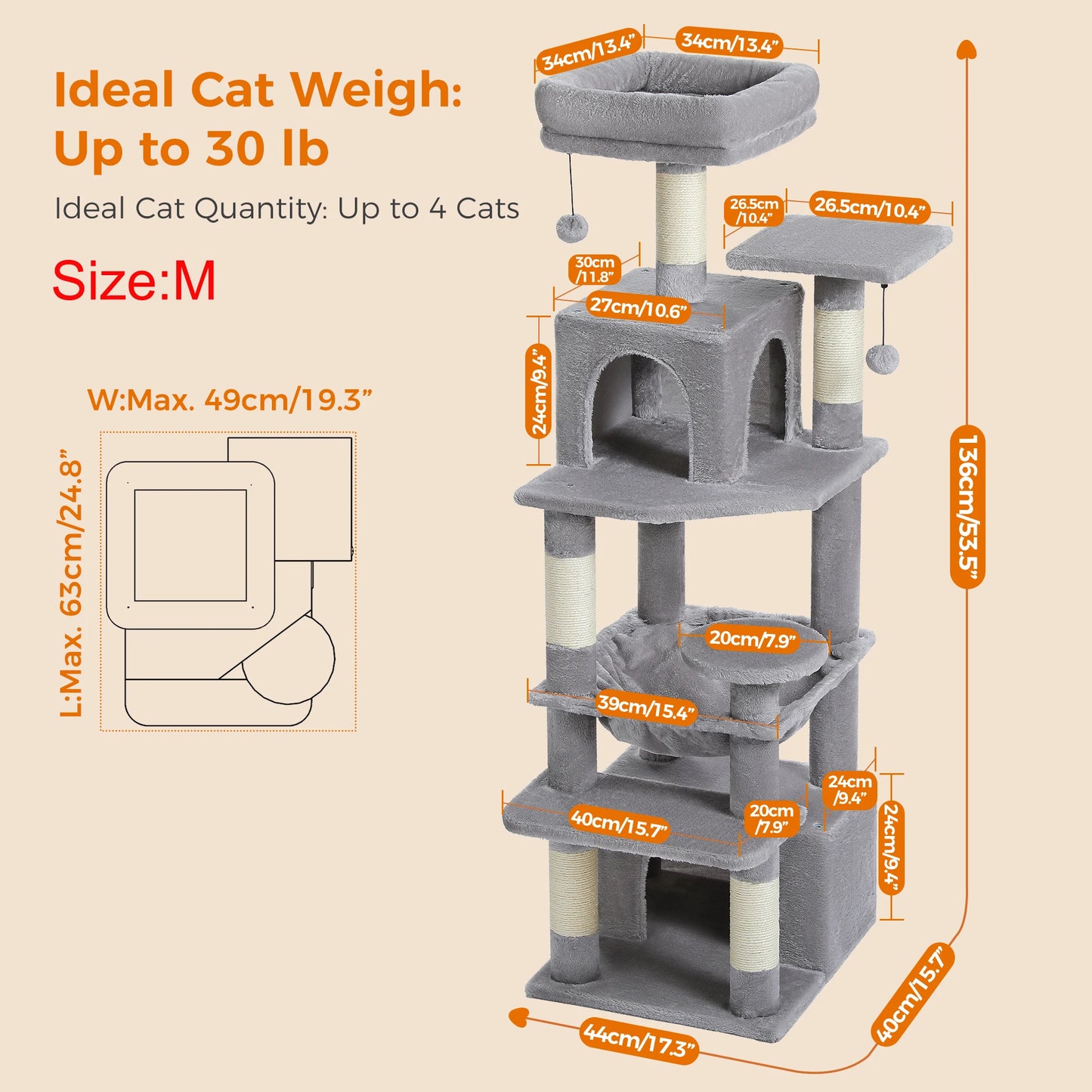 PAWZ Road Cat Tower With Sisal Scratching Posts Indoor