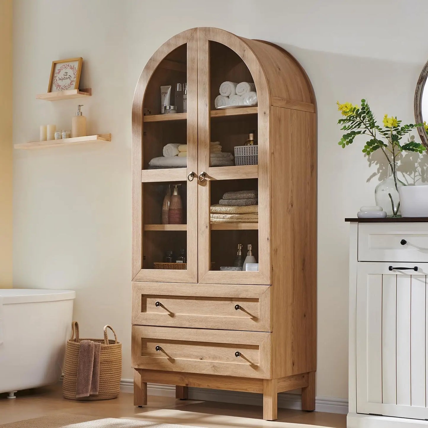 ANGDUO Arched Bathroom Cabinet 4 Tier Storage With Drawers
