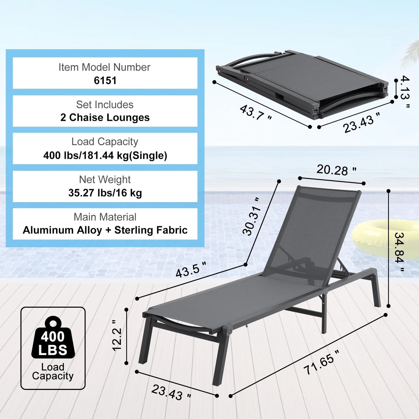 SucceBuy Outdoor Chaise Lounge Aluminum Patio Recliner