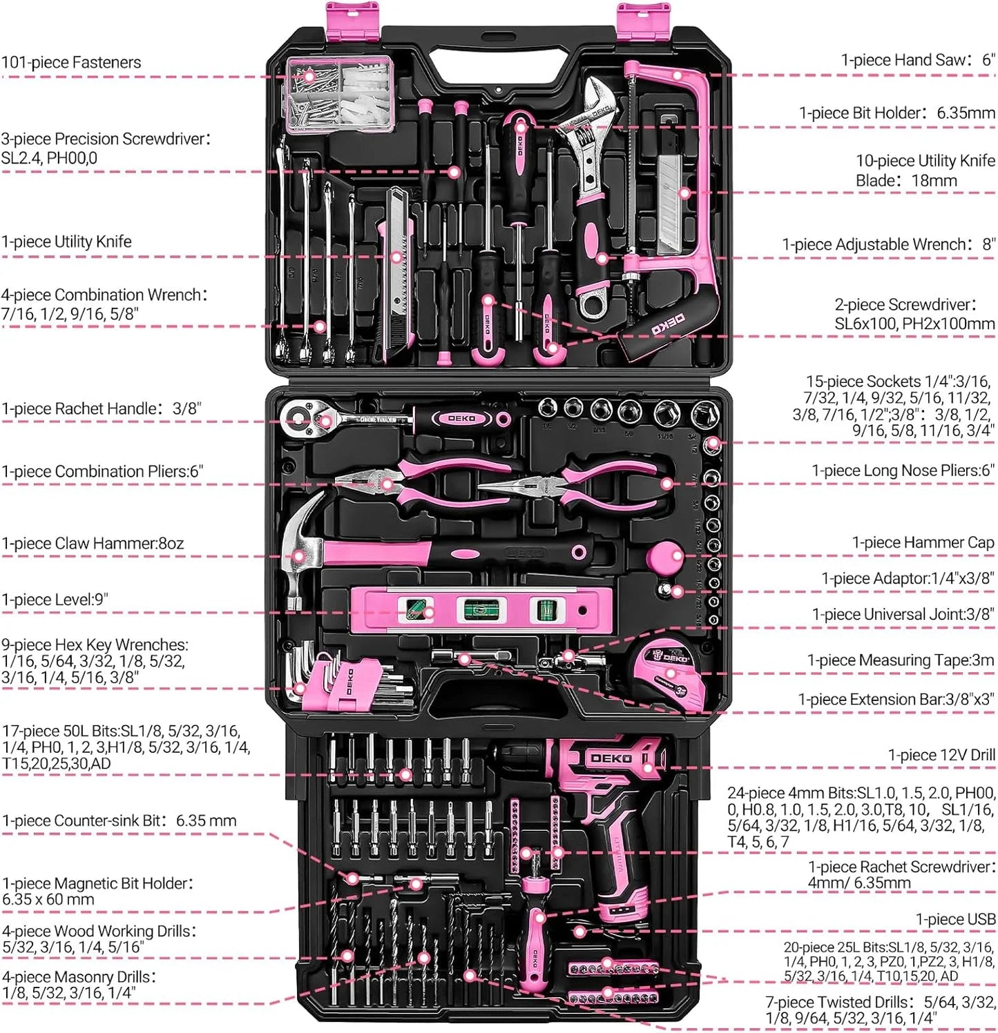 DEKODIY Home Mechanic Toolbox With 12V Cordless Drill
