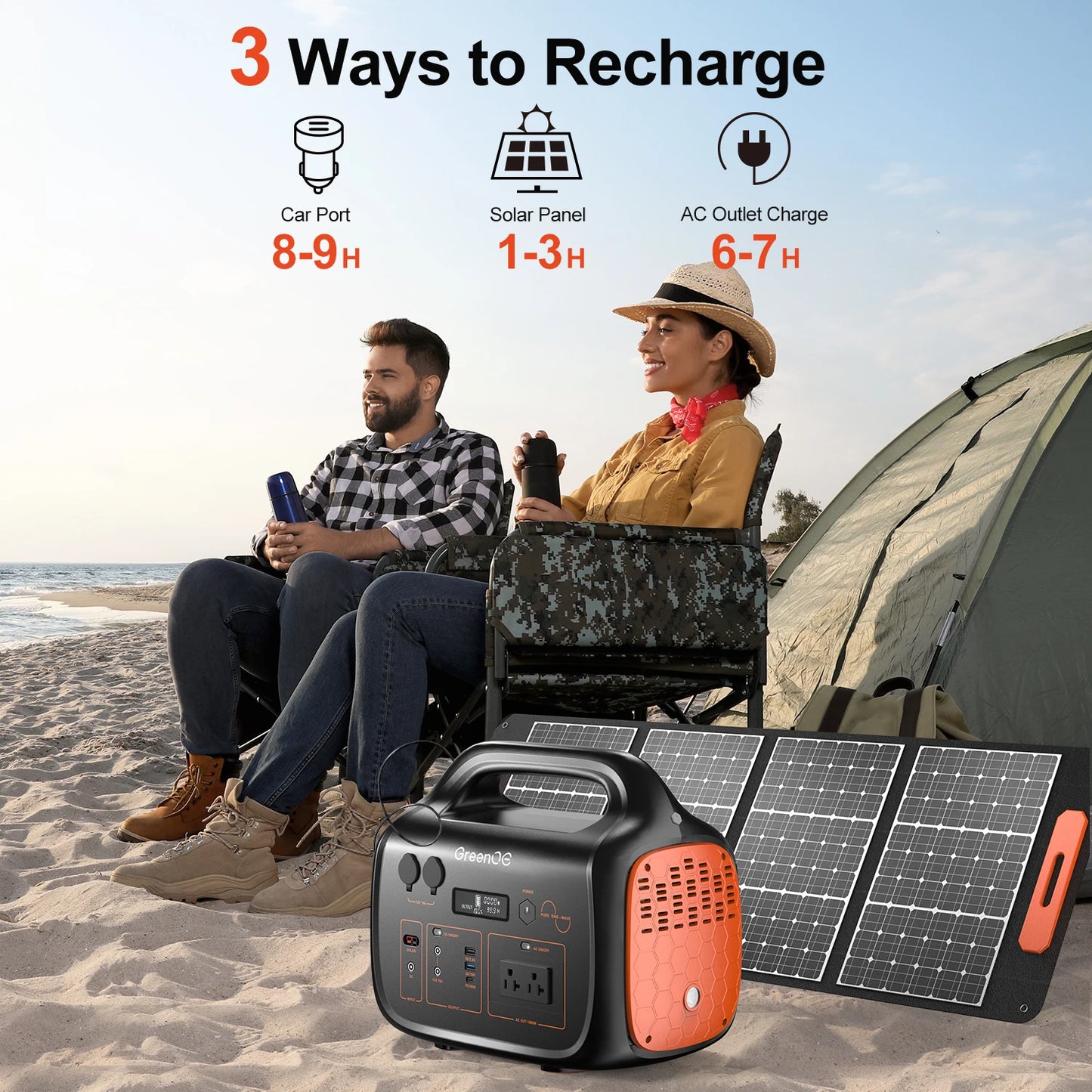 GreenOE Portable Power Station 1000W 1024Wh USB C Outdoors