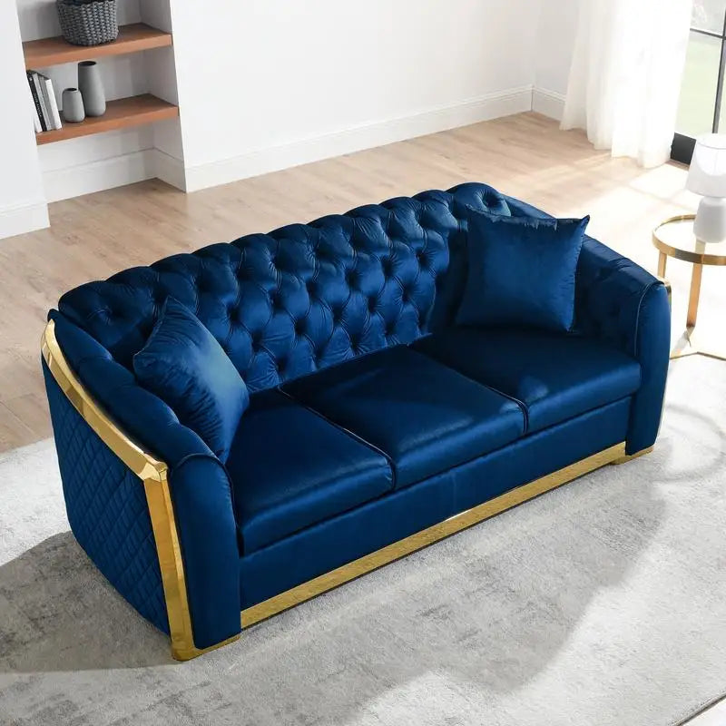 Sichuan Velvet Chesterfield Sofa Set With Gold Accents