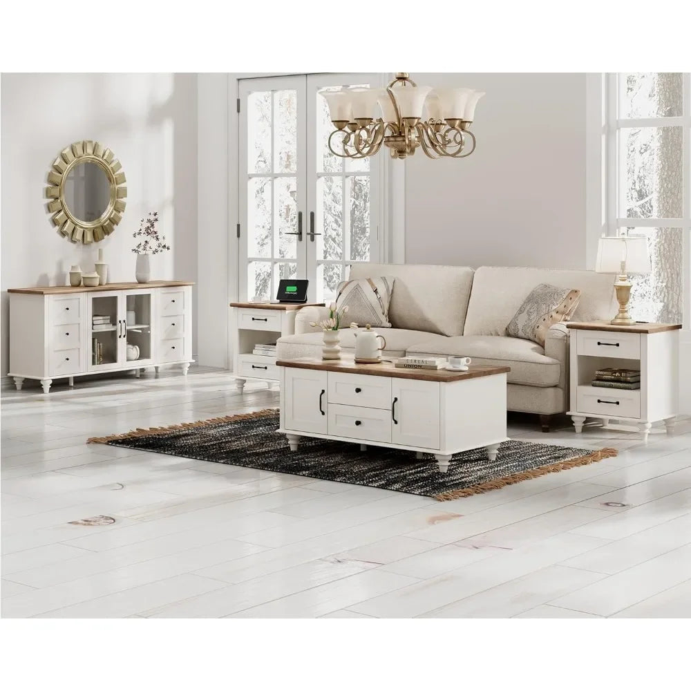 Guangbai Coffee Table Set of 2 With Storage Wood Living Room