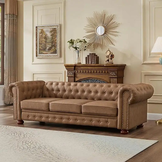 Guangbai Faux Leather Sofa With Nailhead Trim Low Back