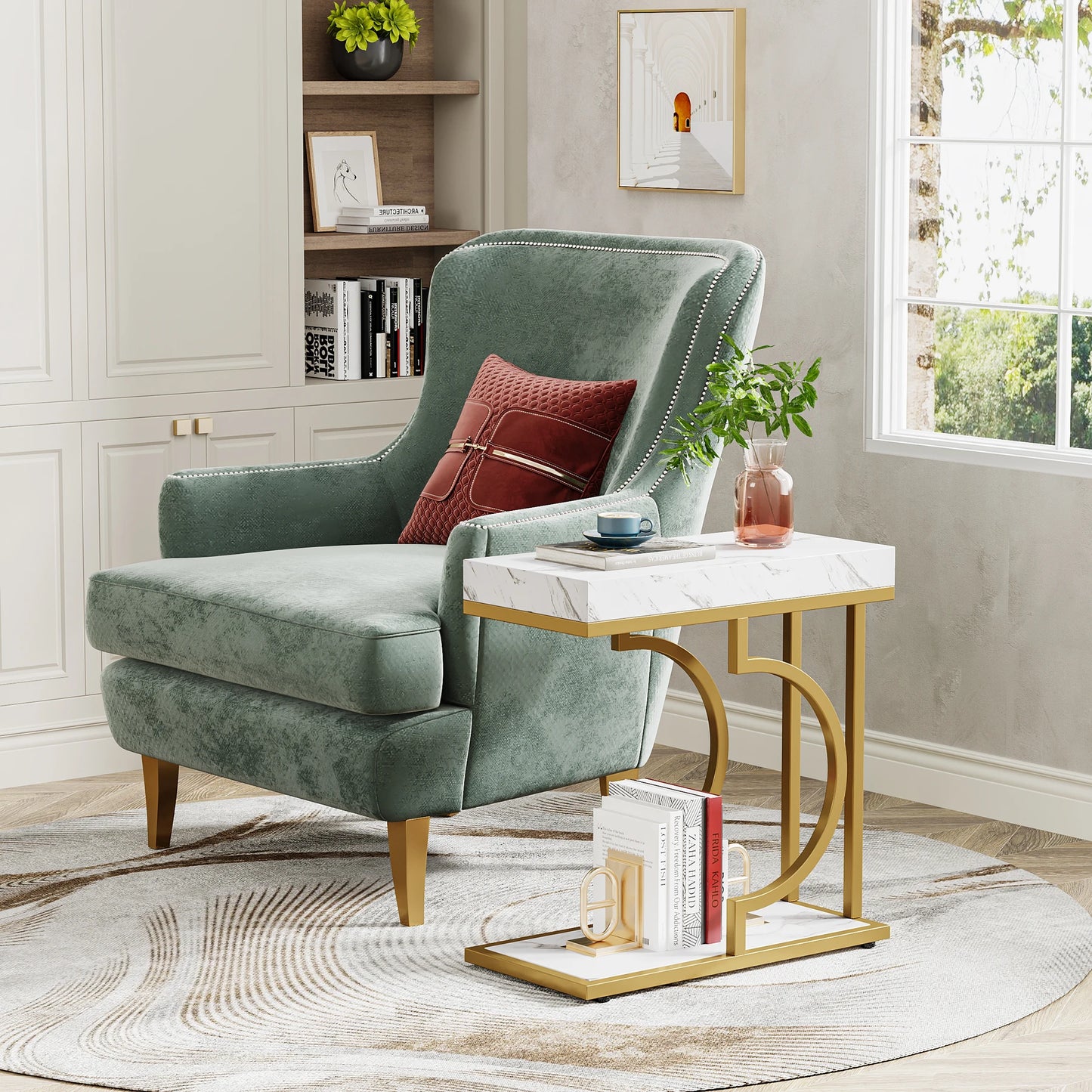 Tribesigns C Shaped Side Table Modern Bedside Table