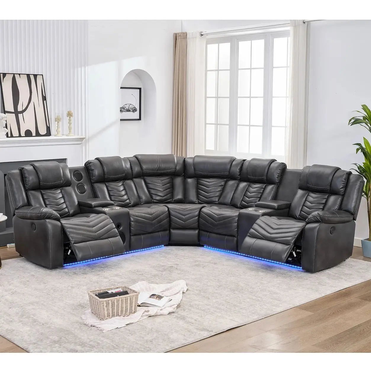 Todrani Electric Power Recliner Sectional Sofa Speakers