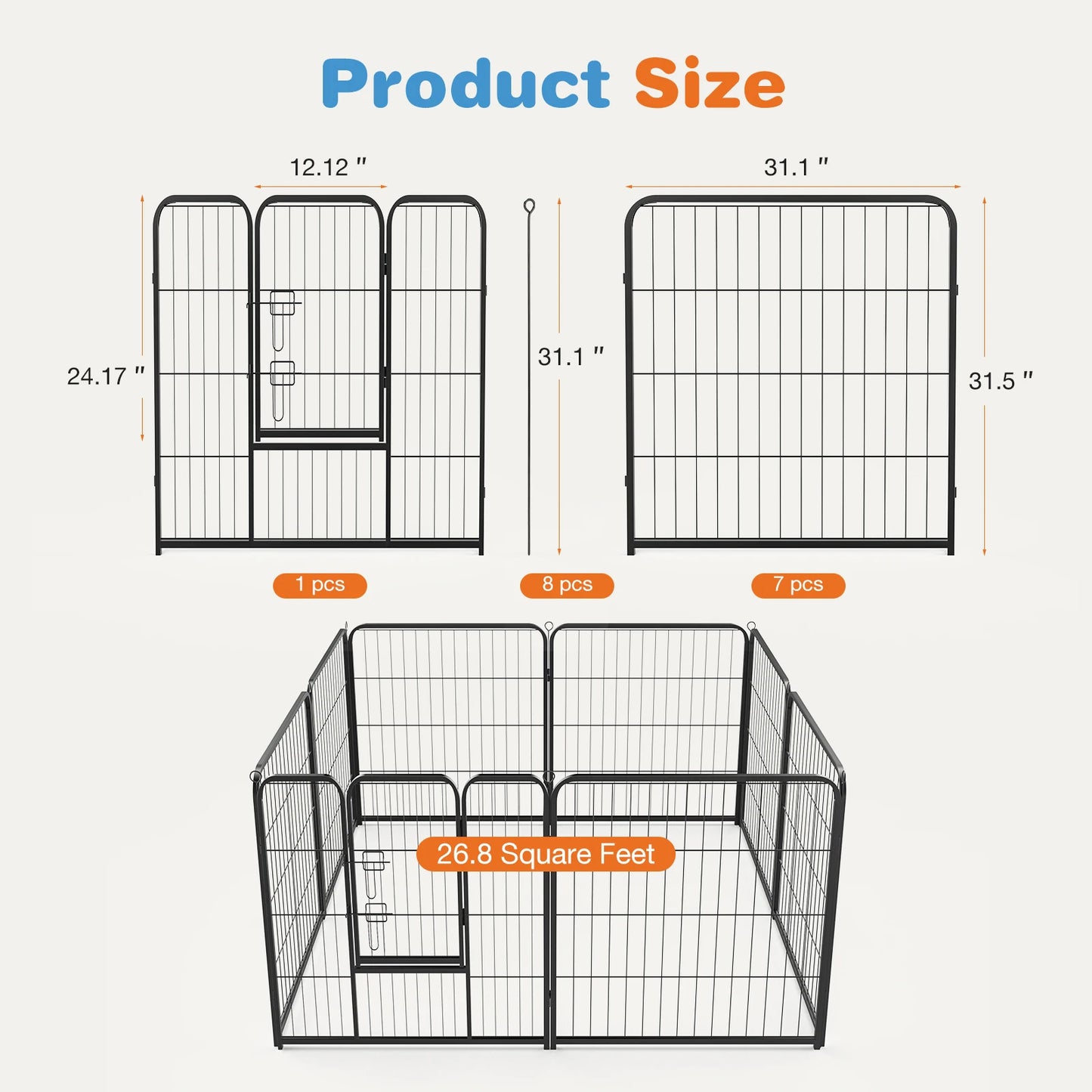 JHK Heavy Duty Dog Playpen Metal Fence With Doors Indoor