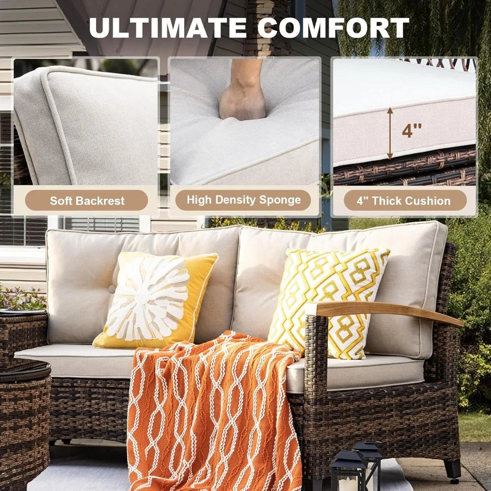 ANGDUO 9 Piece Outdoor Patio Rattan Conversation Sofa Set