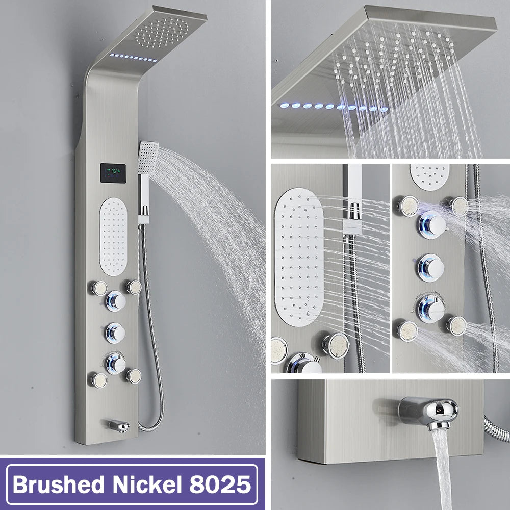 Rozin LED Shower Panel System Waterfall Rain Spa Massage