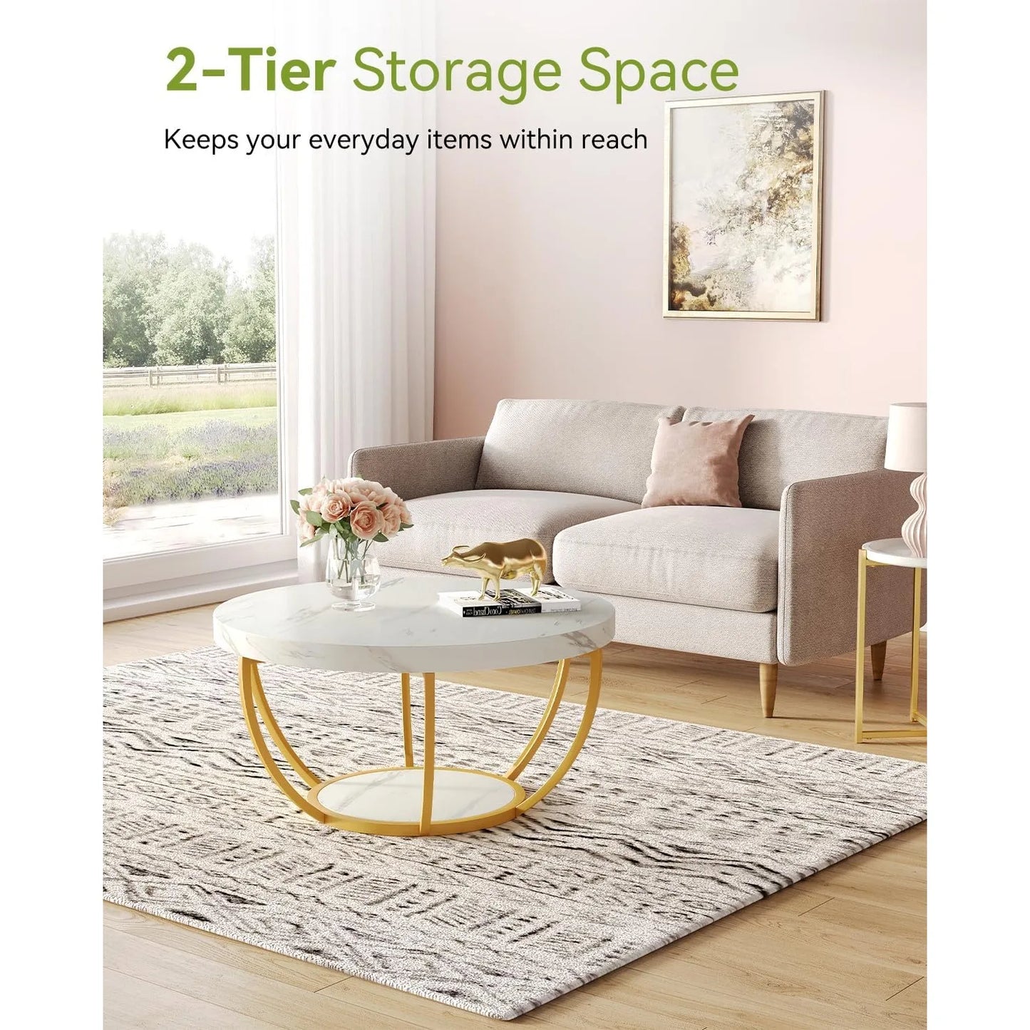 Little Tree Marble Coffee Table Open Storage Metal