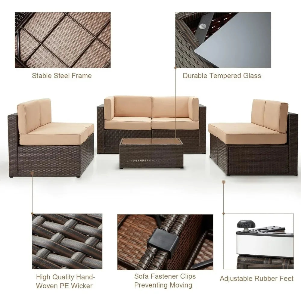 General Outdoor Patio Rattan Sectional Sofa Set Cushions