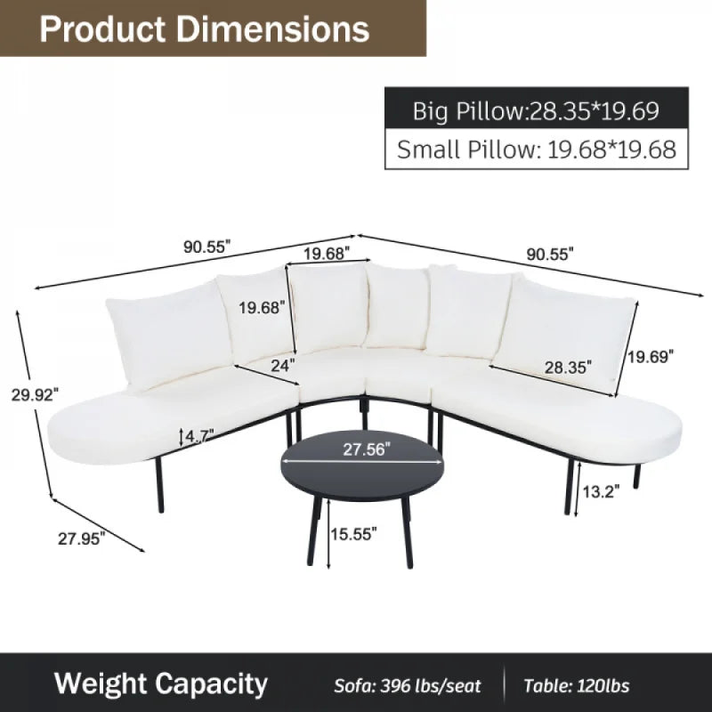 MLGC Curved Patio Outdoor Sofa Conversation Set With Table