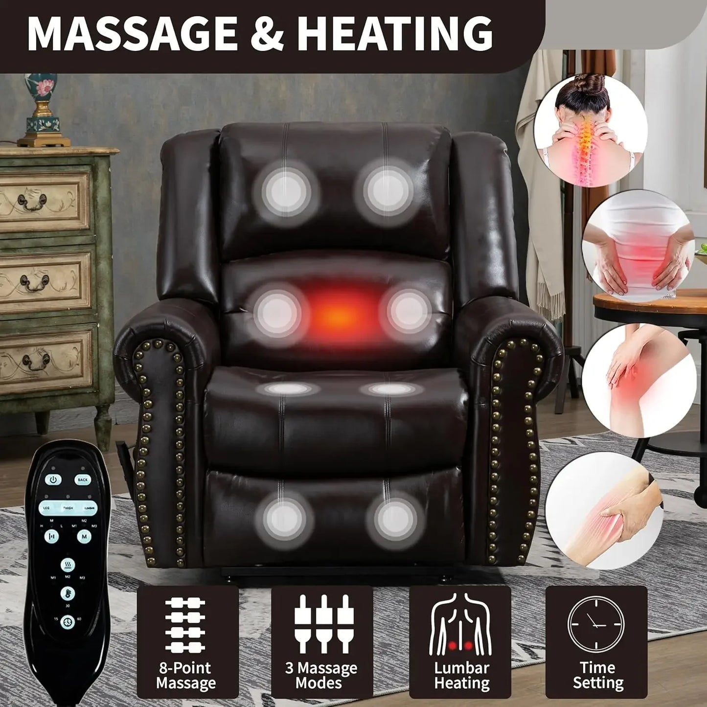 XMSJ Dual Motor Power Lift Chair With Massage Heat Remote