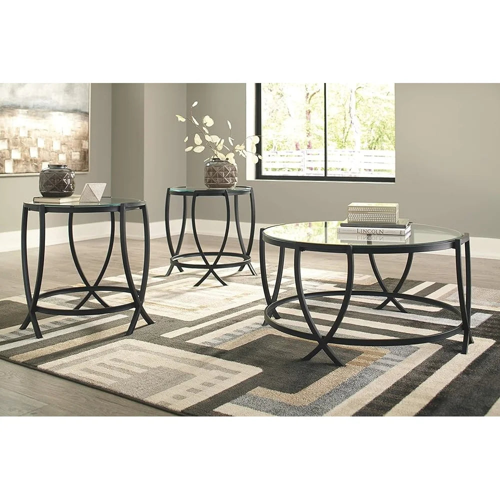 DUTRIEUX Contemporary Glass Top Round 3 Piece Coffee Table