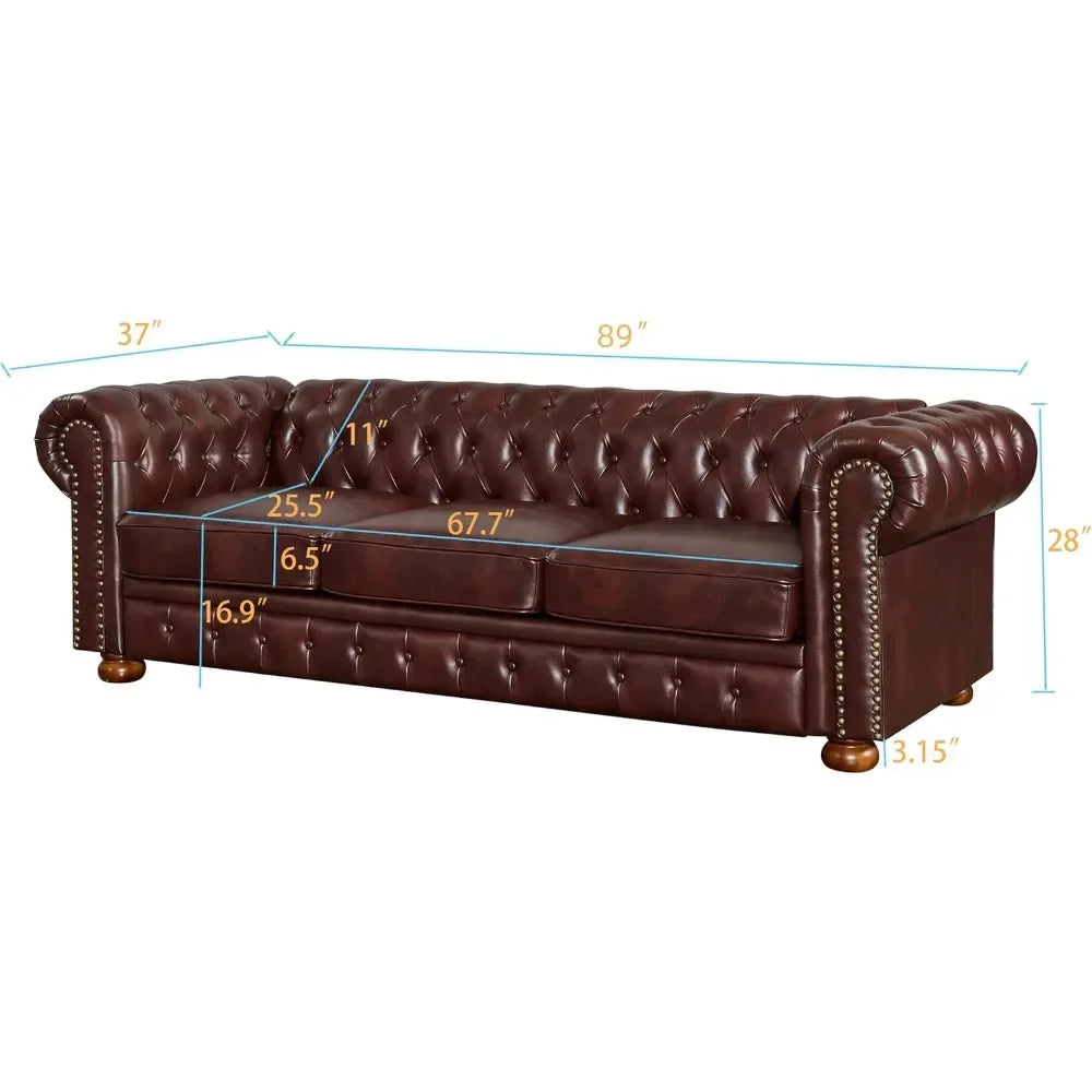Guangbai Faux Leather Sofa With Nailhead Trim Low Back