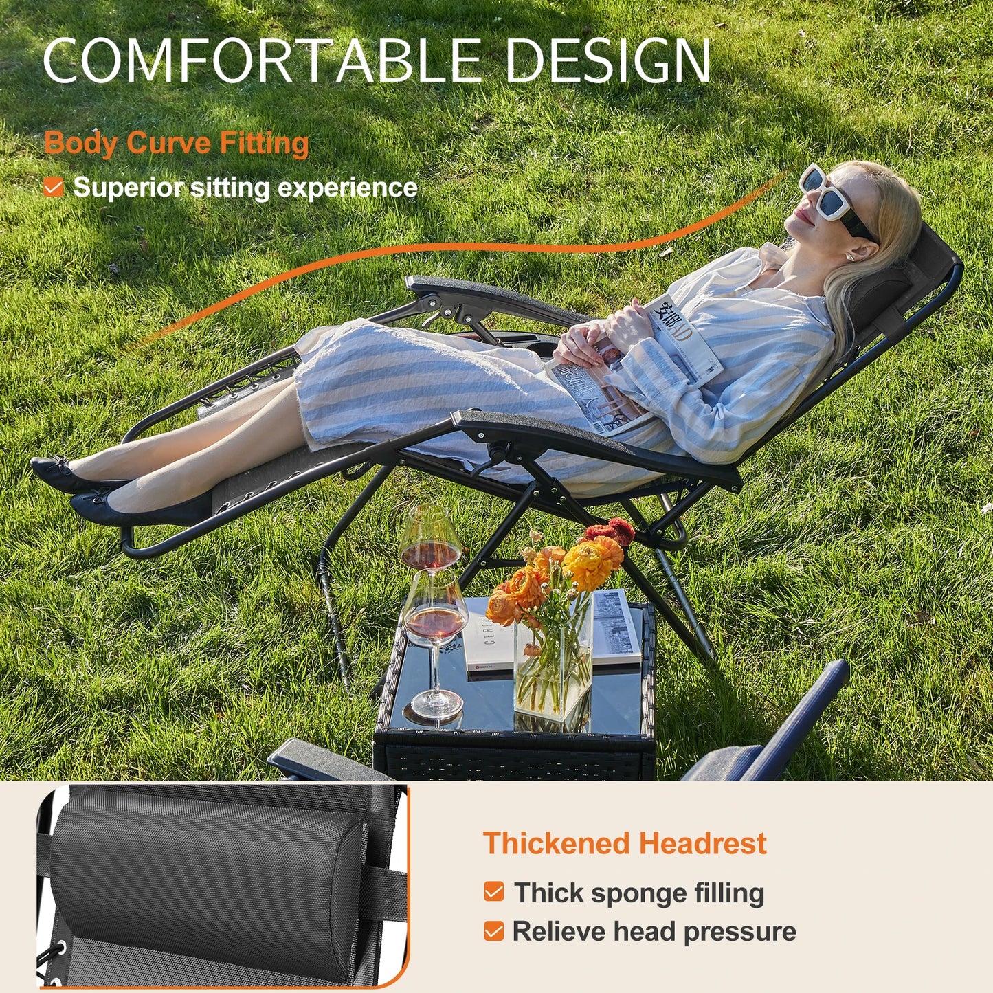 JHK Zero Gravity Portable Recliner Set Of 2 Patio Chairs