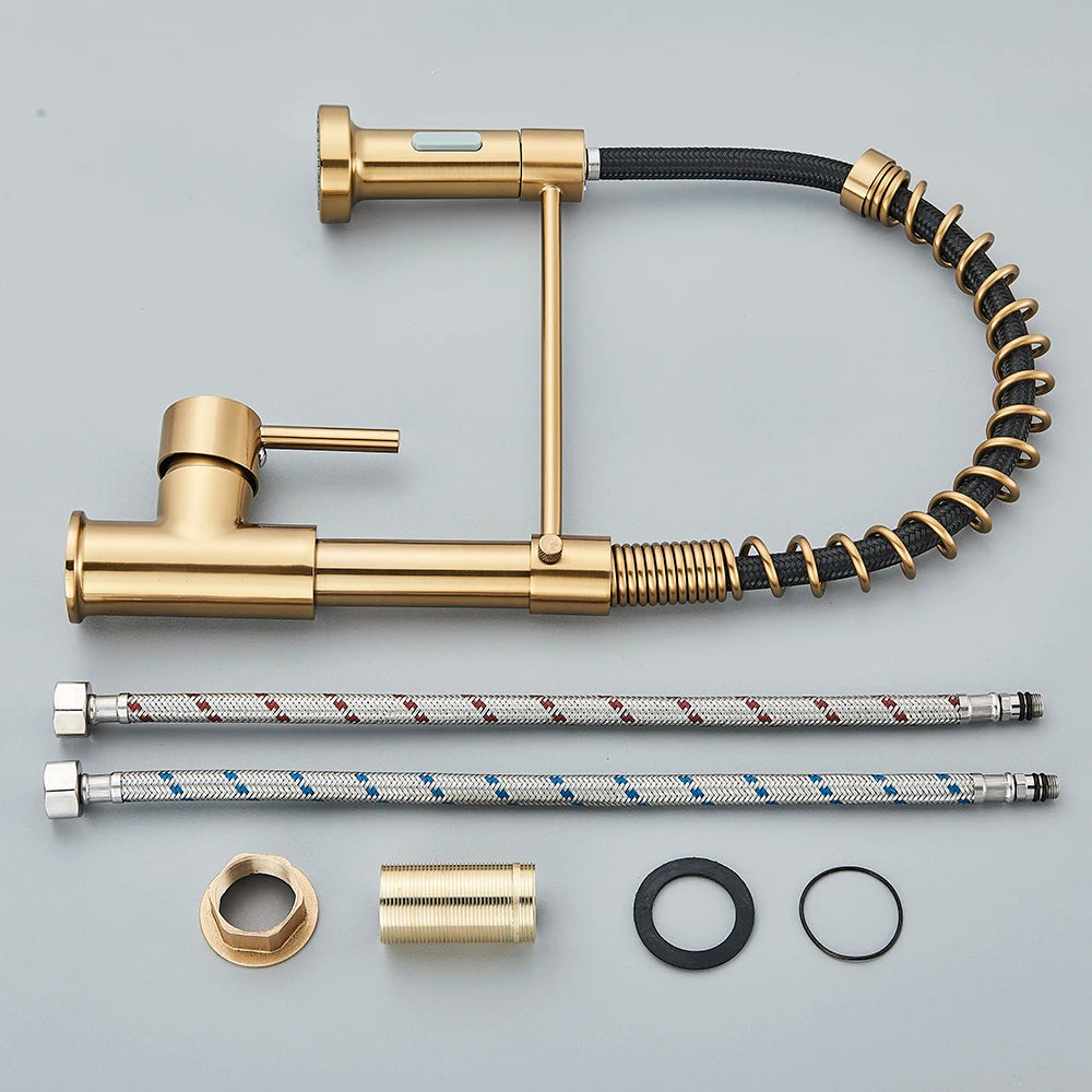 SAFLIHCAR Brushed Gold Kitchen Sink Faucet Pull-Down