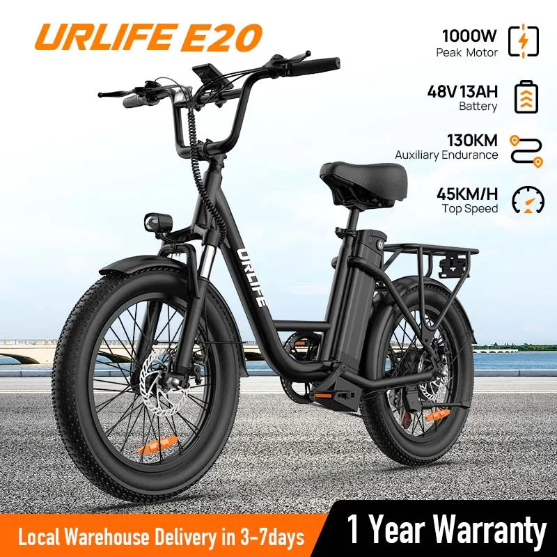 URLIFE 1000W E20 Electric Bike 48V 13Ah Battery Dual Disc