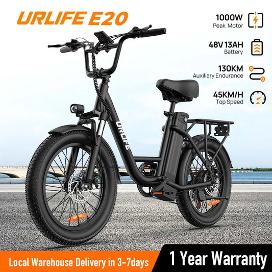 URLIFE 1000W E20 Electric Bike 48V 13Ah Battery Dual Disc