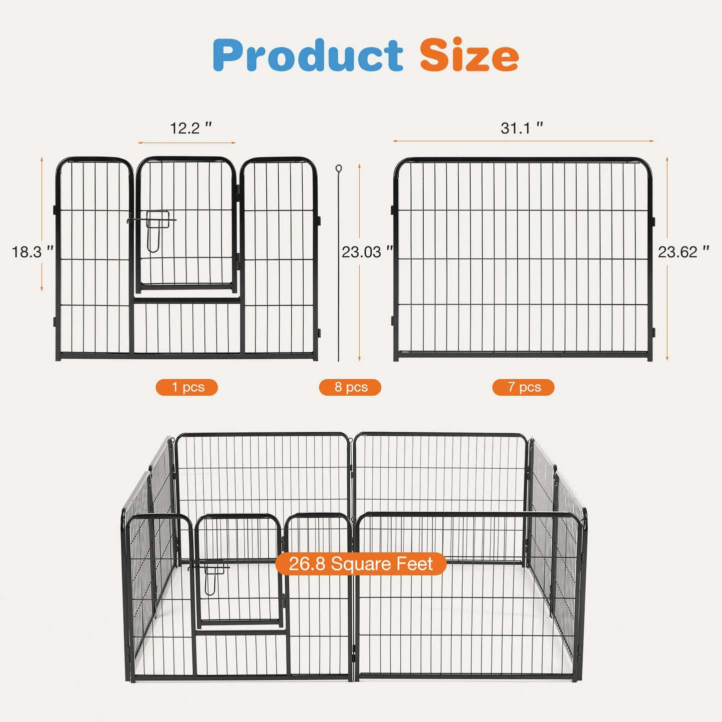 JHK Heavy Duty Dog Playpen Metal Fence With Doors Indoor