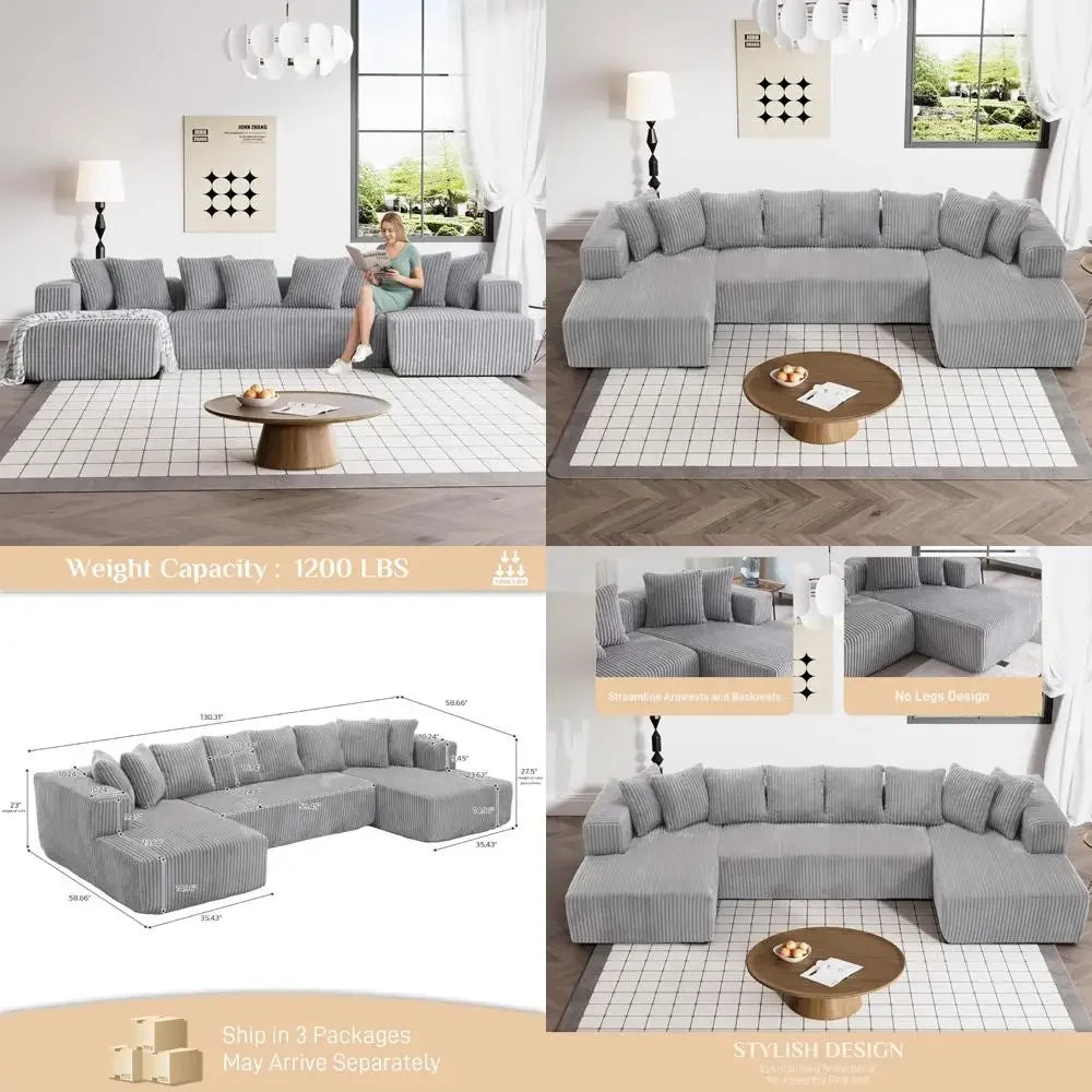 Modular Sectional Sofa in Corduroy with Memory Foam for Living Room, Modern Deep Seating