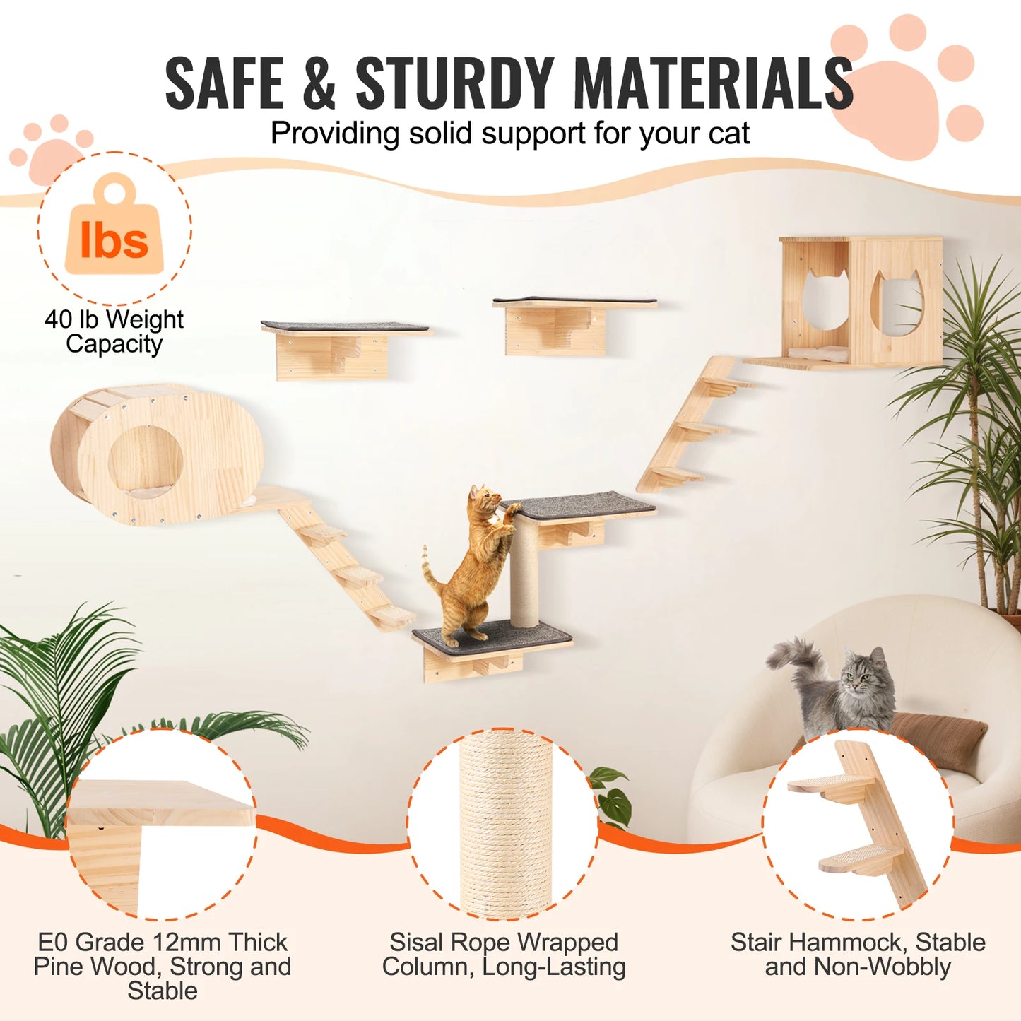 SucceBuy Wall Mounted Cat Shelves And Perches Cat Furniture