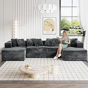 Modular Sectional Sofa in Corduroy with Memory Foam for Living Room, Modern Deep Seating