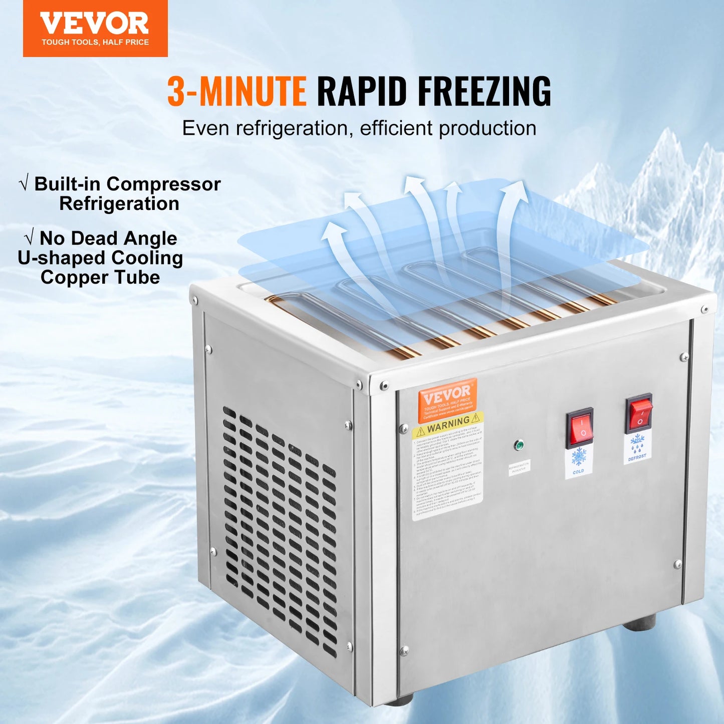 VEVOR Fried Ice Cream Roll Machine With Compressor Scrapers