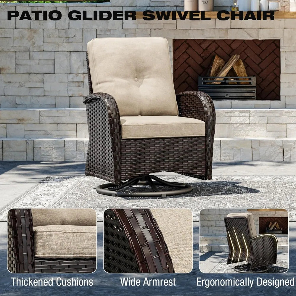 ANGDUO Outdoor Wicker Patio Conversation Set With Ottoman