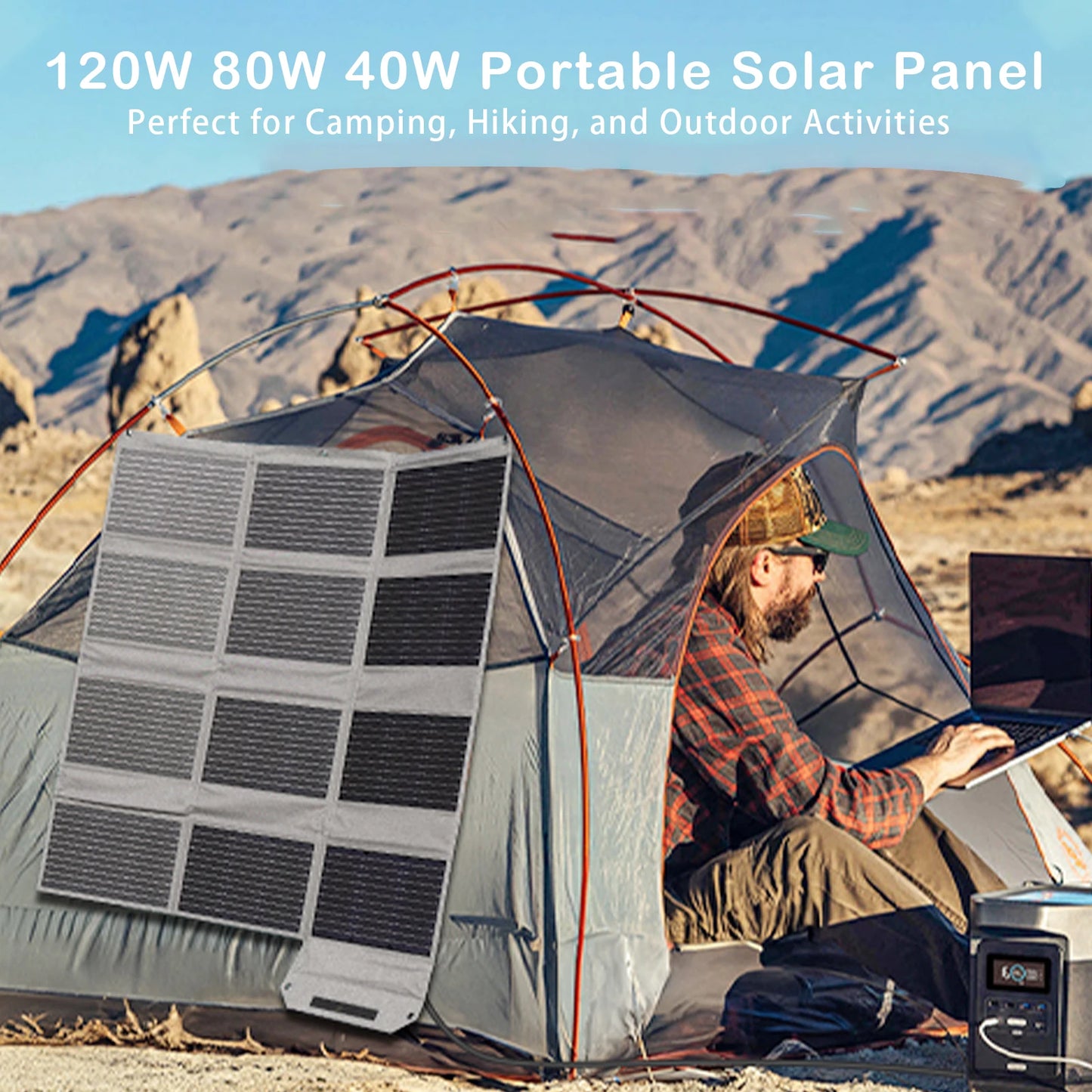 MHPOWOS Foldable Solar Panel 120W Charger for Camping