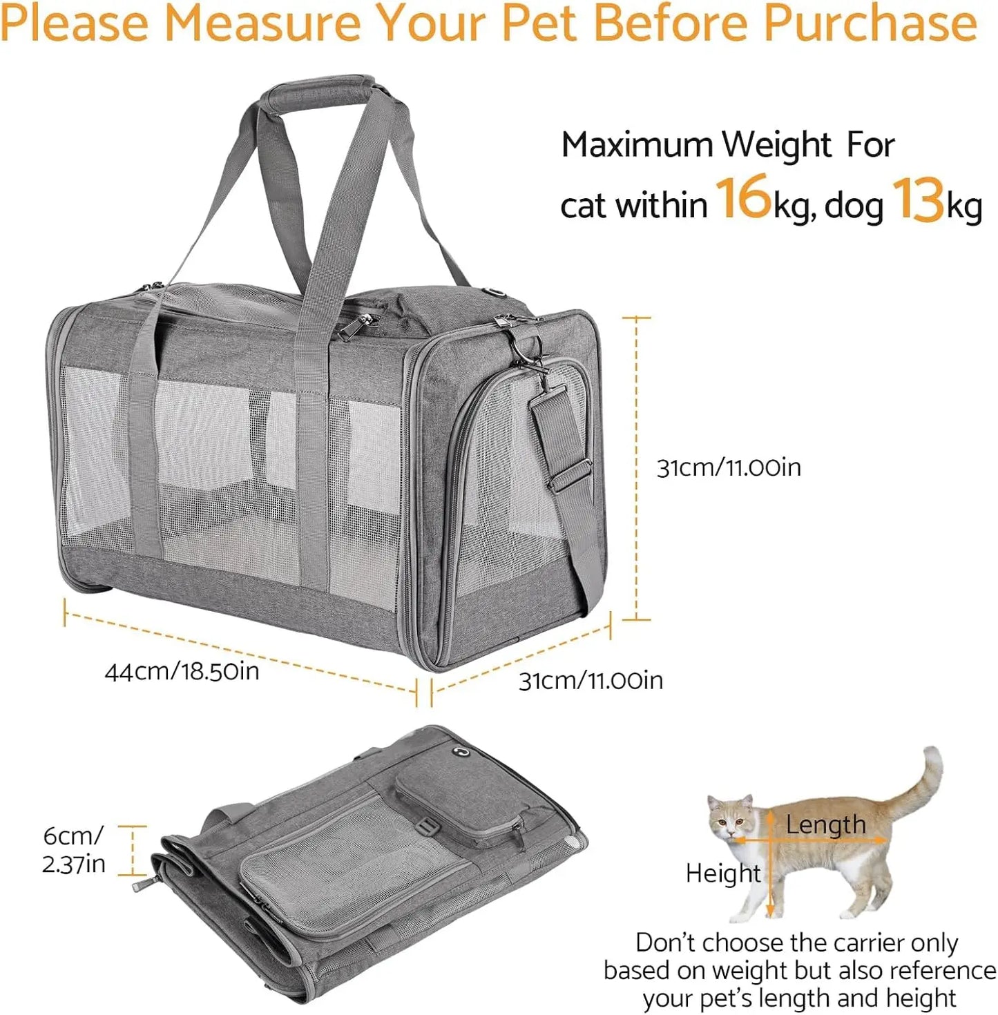 Breed Airline Approved Soft Pet Carrier For Cats And Dogs