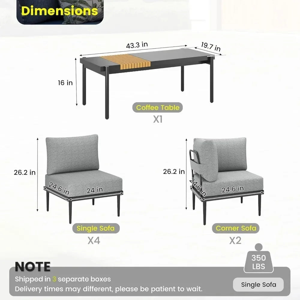General 7 Piece Metal Patio Furniture Set with Cushions