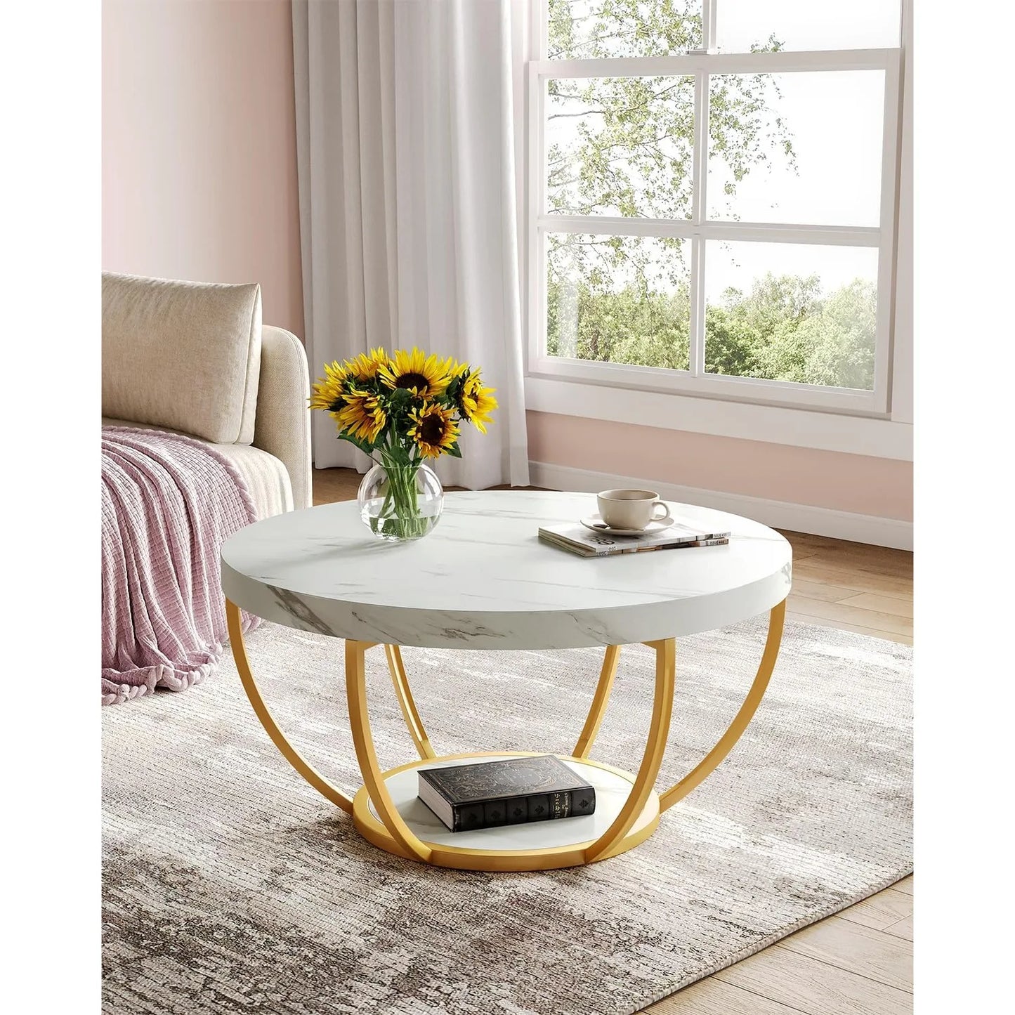 Little Tree Marble Coffee Table Open Storage Metal