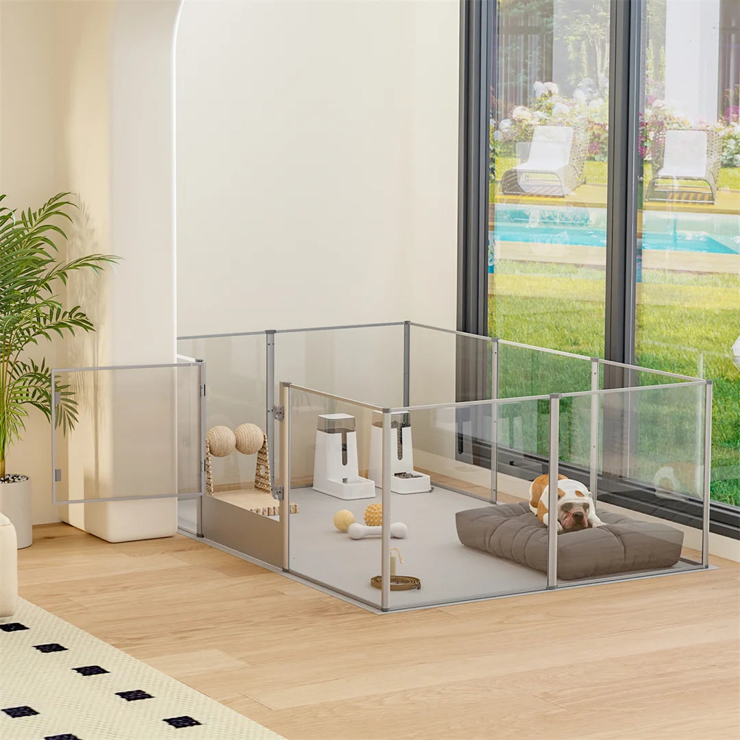 BINGOPAW Whelping Playpen Clear Acrylic Dog Pen With Pad