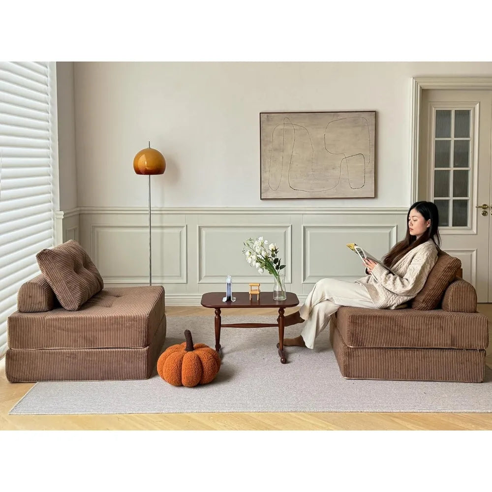Convertible Sofa Bed with Foam Cushions, Armless Sleeper Couch for Living & Bedroom, Space-Saving Furniture