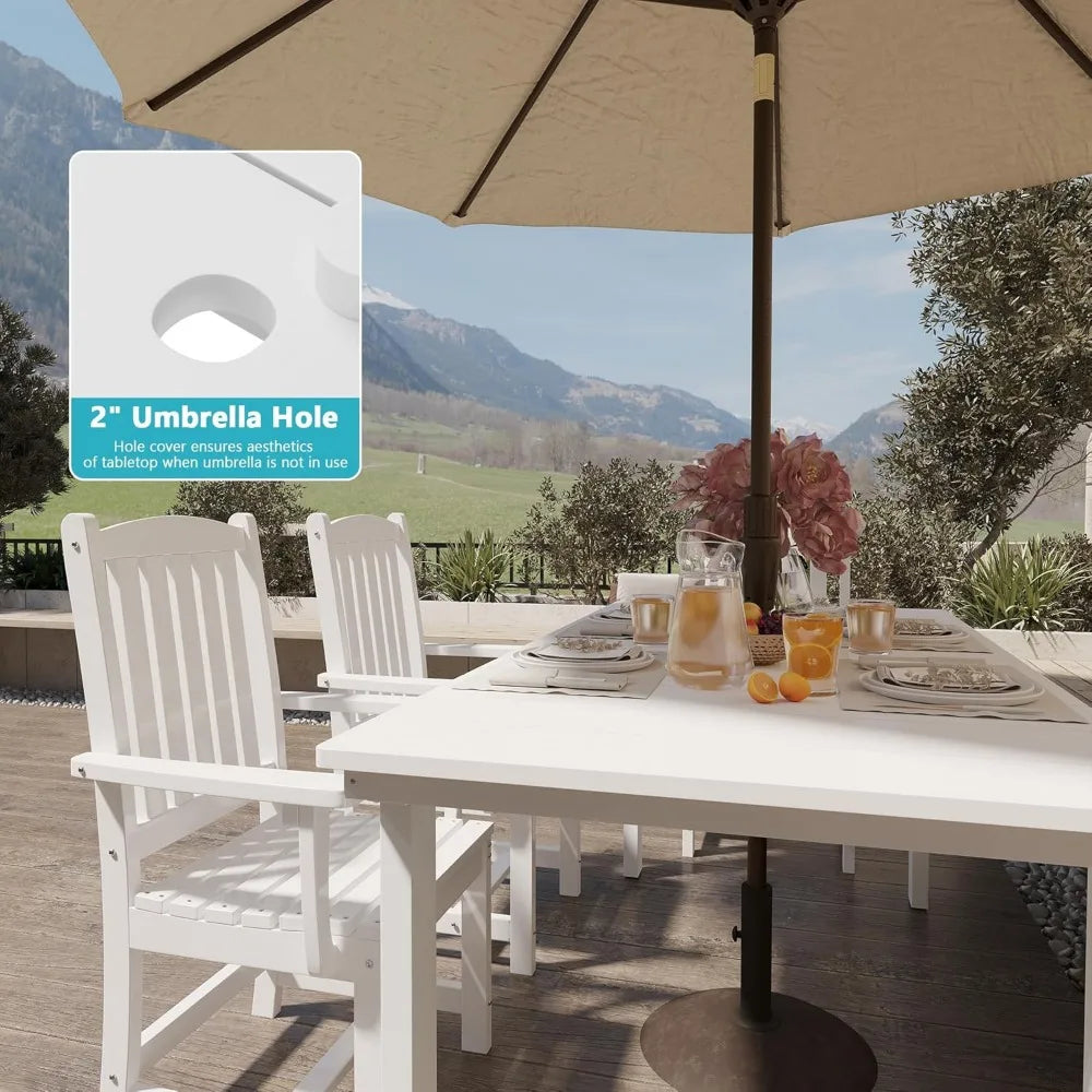 ANGDUO Outdoor Dining Table Set With Umbrella Hole Modern